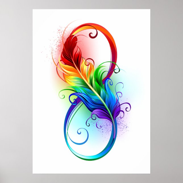 Póster Símbolo infinito con plumas arcoiris (Frente)