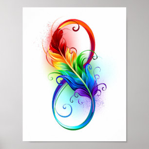 Póster Símbolo infinito con plumas arcoiris