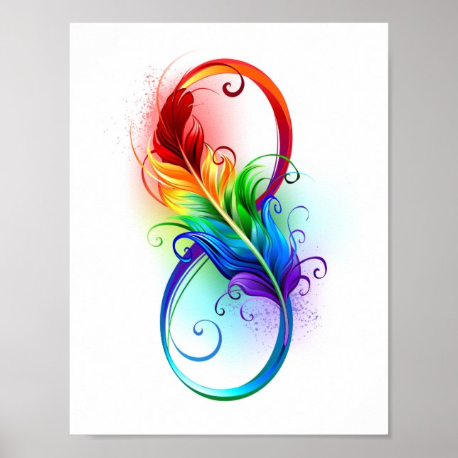 Póster Símbolo infinito con plumas arcoiris (Frente)