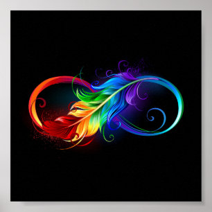 Póster Símbolo infinito con plumas arcoiris