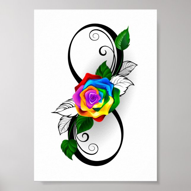 Póster Símbolo infinito con Rosa arcoiris (Frente)
