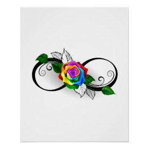 Póster Símbolo infinito con Rosa arcoiris