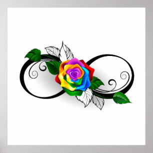 Póster Símbolo infinito con Rosa arcoiris