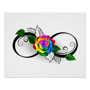 Póster Símbolo infinito con Rosa arcoiris
