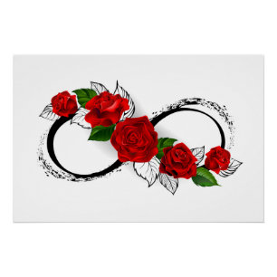 Póster Símbolo infinito con rosas rojas