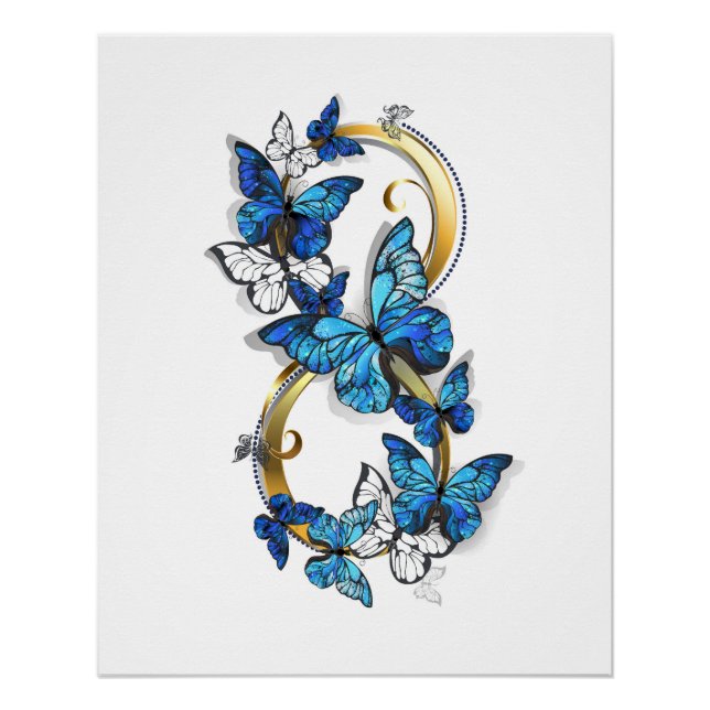 Póster Símbolo infinito de mariposas Morpho azules (Anverso)