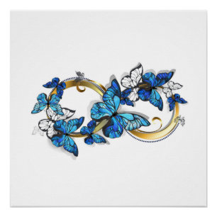 Póster Símbolo infinito de mariposas Morpho azules