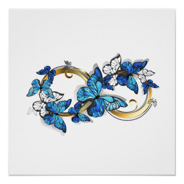 Póster Símbolo infinito de mariposas Morpho azules (Anverso)
