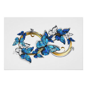 Póster Símbolo infinito de mariposas Morpho azules