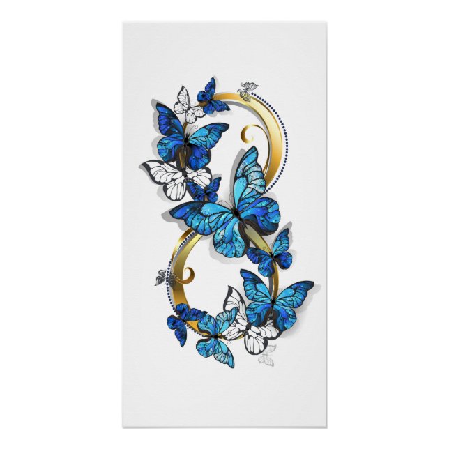 Póster Símbolo infinito de mariposas Morpho azules (Anverso)