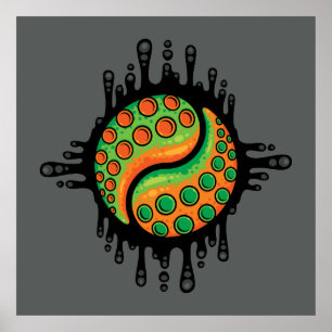 Póster Símbolo inky del pulpo Tentacle Yin Yang