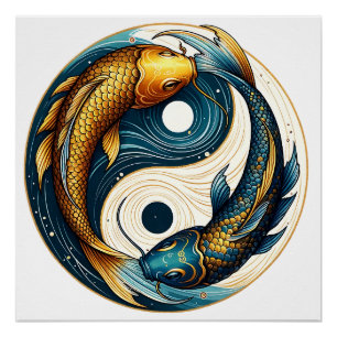 Póster Símbolo japonés Yin Yang Pez Koi