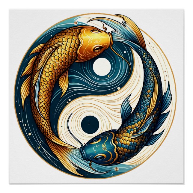 Póster Símbolo japonés Yin Yang Pez Koi (Anverso)