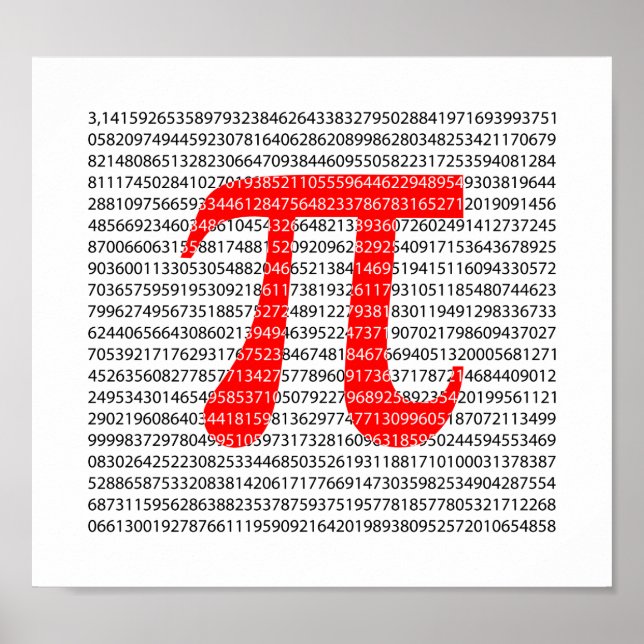 Póster Símbolo matemático del día pi del número rojo orig (Frente)