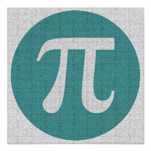 Póster Símbolo Math geek Pi, círculo azul y dígitos.