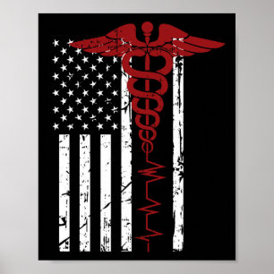Póster Símbolo médico de bandera de Estados Unidos Negro