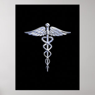Póster Símbolo médico de Caduceus sobre negro