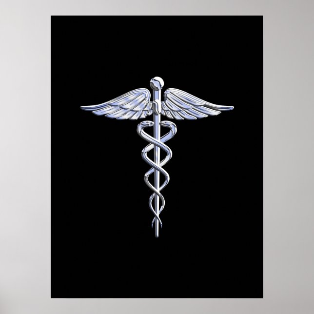 Póster Símbolo médico de Caduceus sobre negro (Frente)