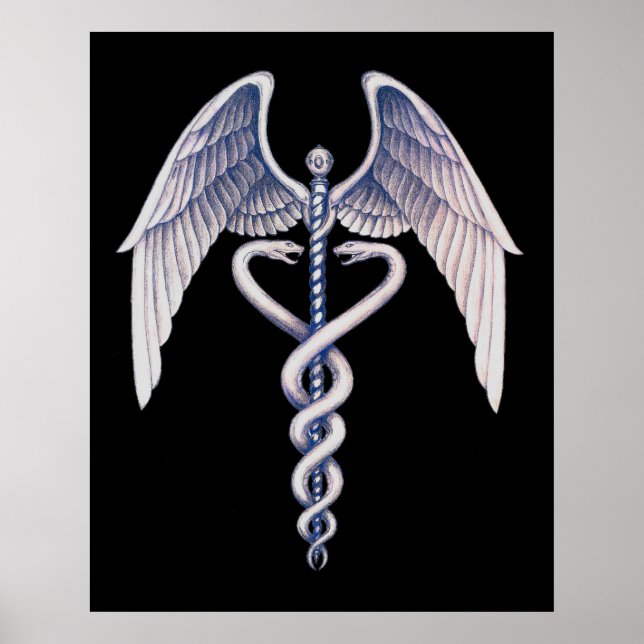 Póster Símbolo médico del Caduceo Poster de Negros (Frente)