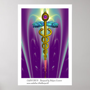 Póster Símbolo médico DOLD CADUCEUS Olas verdes moradas