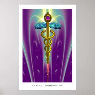 Póster Símbolo médico DOLD CADUCEUS Olas verdes moradas