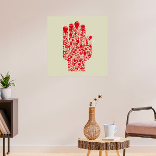 Póster Símbolo Médico Mano Roja Asistencia Sanitaria