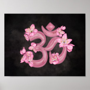 Póster símbolo OM acuarela cerezo Blossom