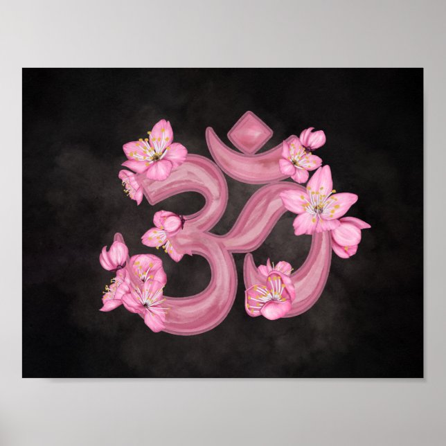Póster símbolo OM acuarela cerezo Blossom (Frente)