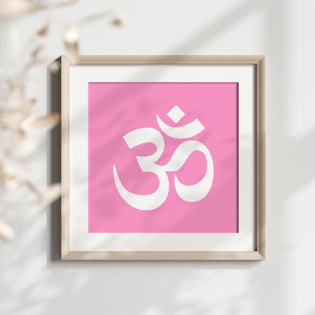 Póster Símbolo Om rosa y blanco (Om symbol in pink and white.)