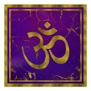 Póster Símbolo Oro OM - Aum, Omkara en Purple/Indigo
