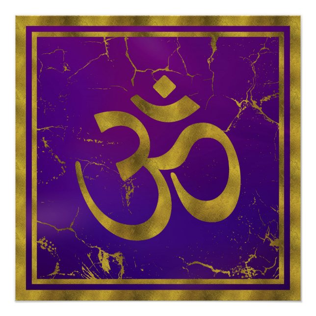 Póster Símbolo Oro OM - Aum, Omkara en Purple/Indigo (Anverso)