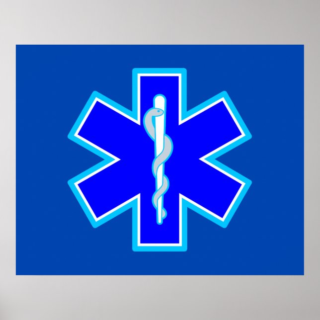 Póster Símbolo paramédico Star of Life EMS Blue (Frente)