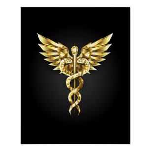 Póster Símbolo poligonal de oro Caduceus