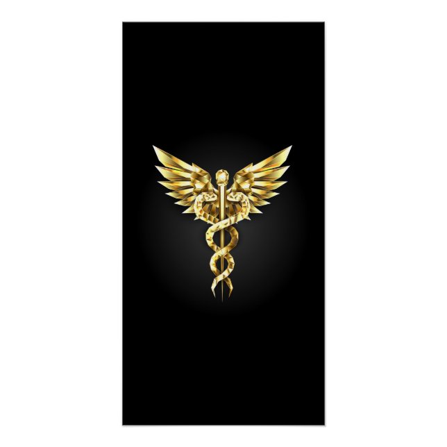 Póster Símbolo poligonal de oro Caduceus (Anverso)