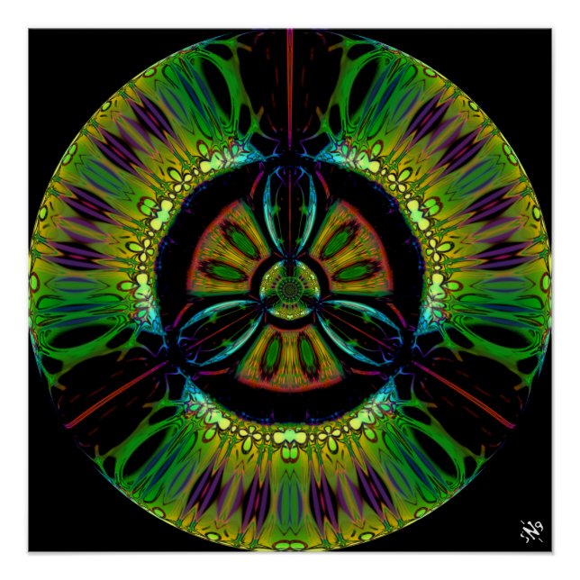 Póster Símbolo psicodélico de peligro biológico (o lo que (Anverso)