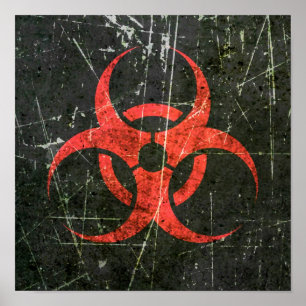 Póster Símbolo rojo rasguñado y llevado del Biohazard