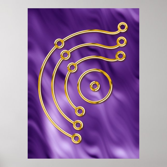 Póster Símbolo RUNA / GOLD, ondas lila (Frente)