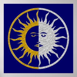 Póster Símbolo SUN & MOON - plata dorada