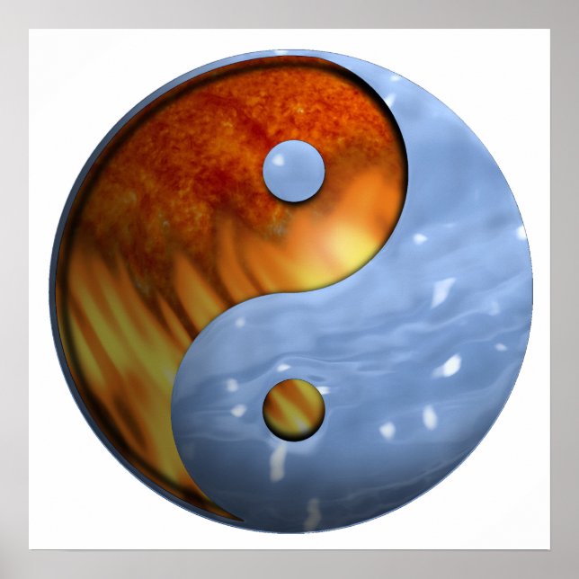 Póster Símbolo Yin y Yang de fuego y agua (Frente)