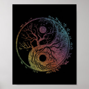 Póster Símbolo Yin Yang, Árbol de la Vida, Tai Chi, Qigon