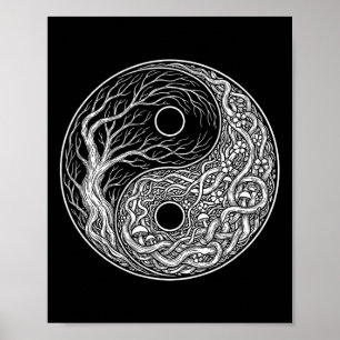 Póster Símbolo Yin Yang Árbol de la Vida, Tai Chi, Qigong