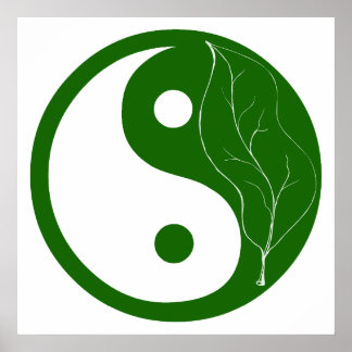 Póster Símbolo Yin Yang de hoja verde