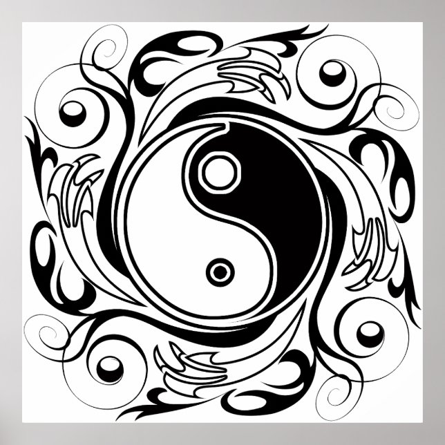 Póster Símbolo Yin & Yang estilo Tatuaje blanco y negro (Frente)