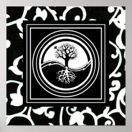 Póster Símbolo Yin Yang Tree Armonía Blanca Negra