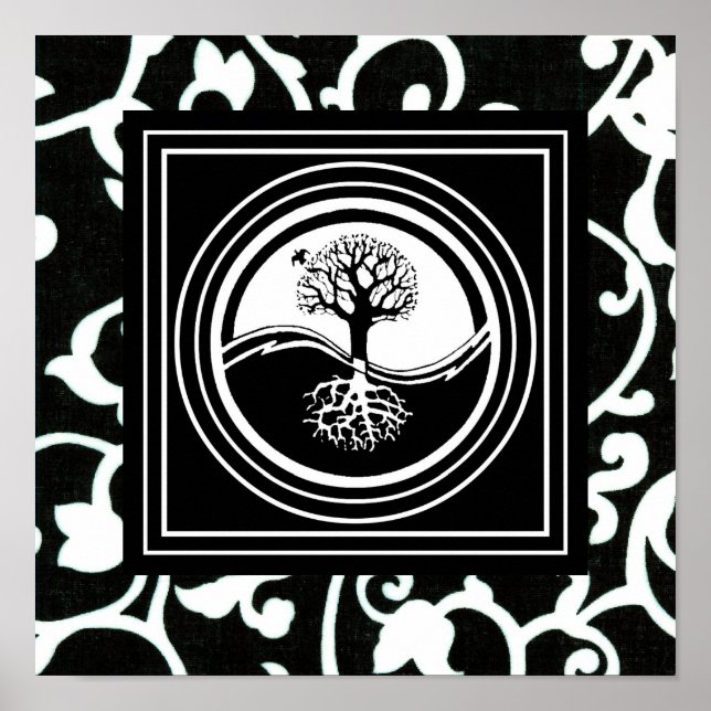Póster Símbolo Yin Yang Tree Armonía Blanca Negra (Frente)
