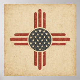Póster Símbolo Zia Americano Antiguo – Suroeste Desgastad