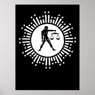 Póster Símbolo zodiacal de Libra con estrellas en blanco 