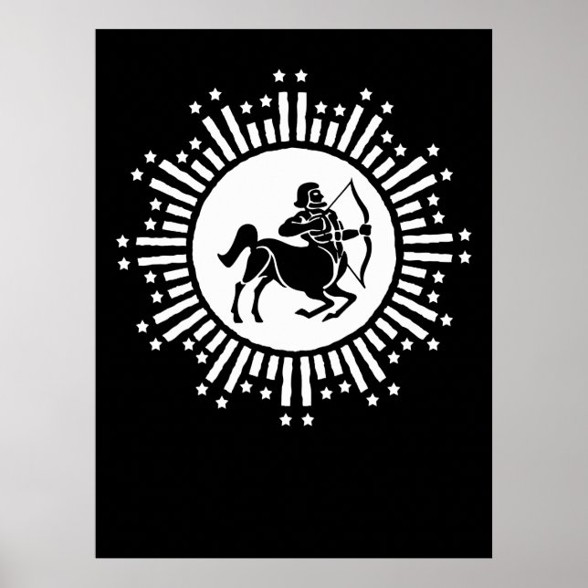 Póster Símbolo zodiacal de Sagitario con explosión de est (Frente)