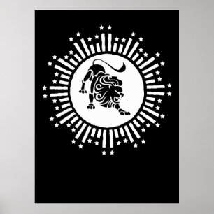Póster Símbolo zodiacal Leo León con estrellas negro y bl