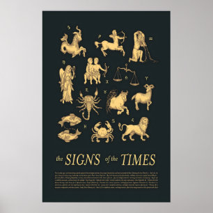 Póster Símbolos Astrológicos Dorados de Zodiaco, Celeste